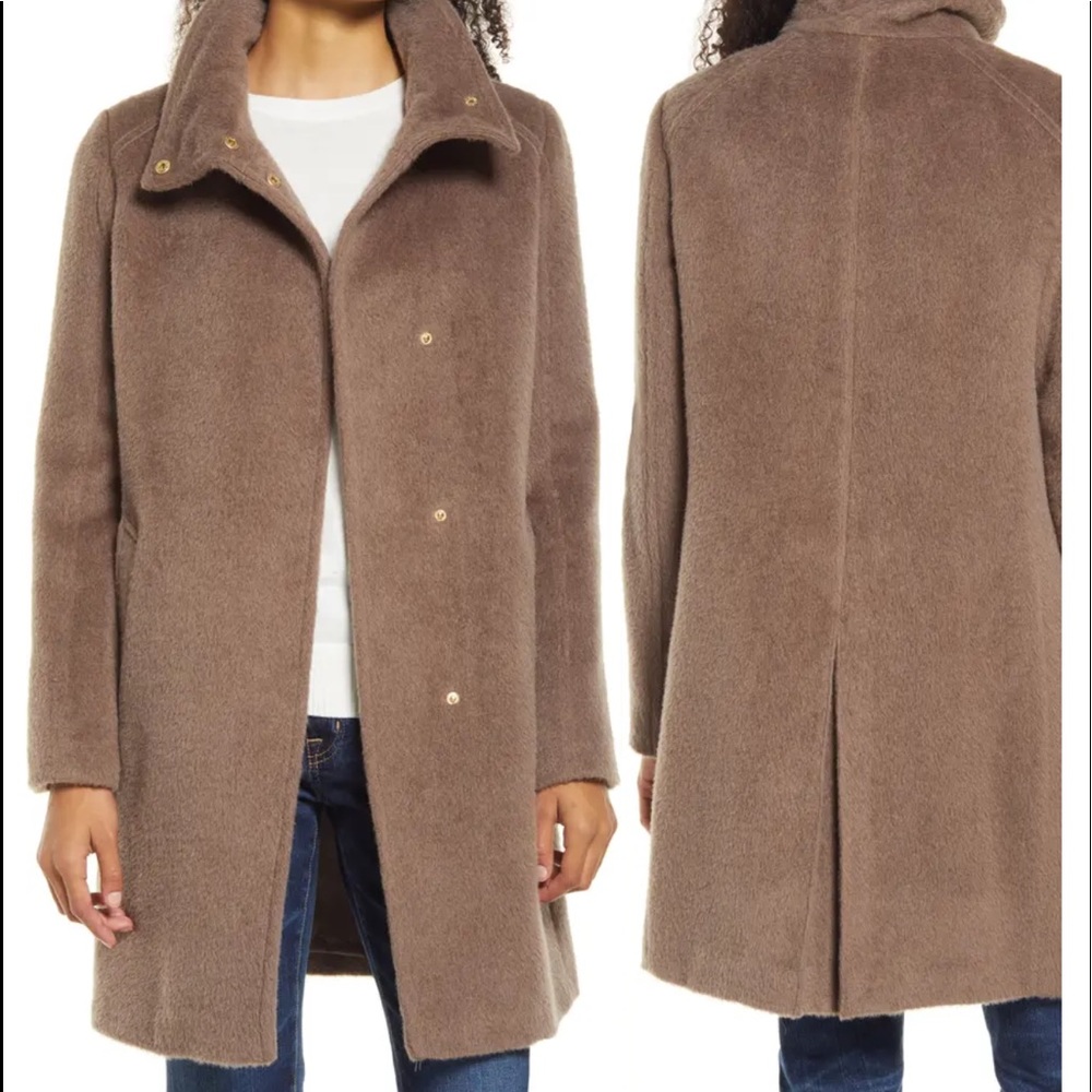 NWT Cole Haan Alpaca Blend Taupe Funnel Collar Coat